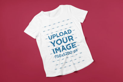 Mockup of a Flat Laid Rounded-Neck T-Shirt