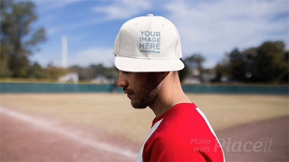Young Hispanic Man Turning Around Wearing a Hat in Stop Motion at a Baseball Field a13690