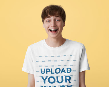 Rounded-Neck Tee Mockup of a Smiling Teen with Braces m28931 r-el2
