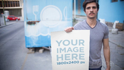 Stop Motion of a Guy Sticking a Poster in a Foodtruck