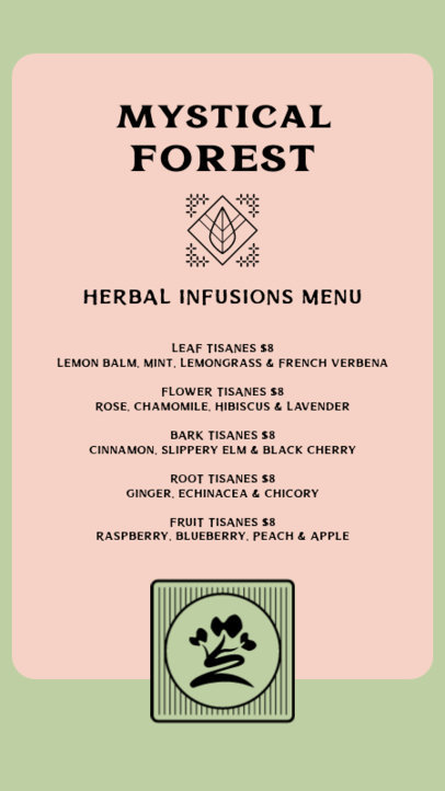 Menu Template for Instagram Stories Featuring Tea Herbal Infusions Beverages