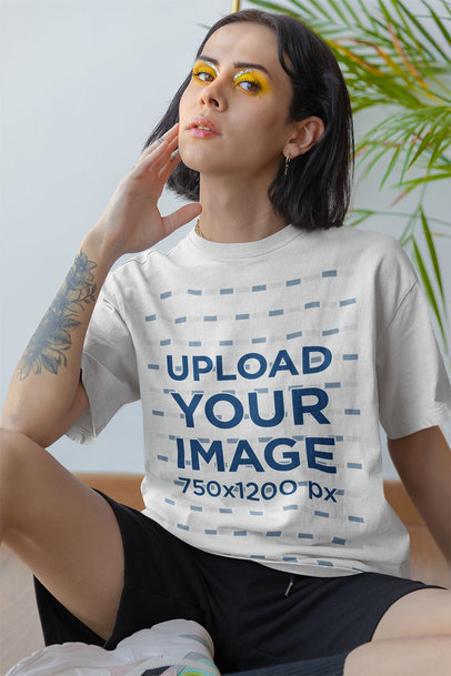 Mockup of a Woman With Cool Makeup and a T-Shirt