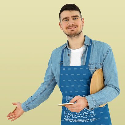 Sublimated Mockup of a Waiter in a Welcoming Pose