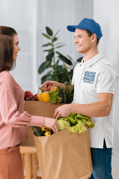 Embroidered Polo Shirt Mockup Featuring a Man Delivering Some Groceries m28845 r-el2