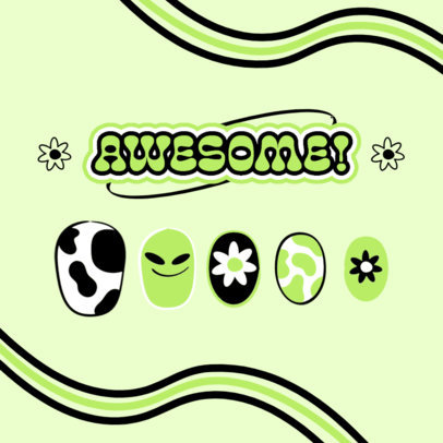 Instagram Post Template With a Trendy Nail Art Illustration Featuring Aliens and Cow Print