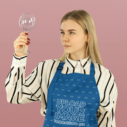 Apron Mockup Featuring a Curious Woman Looking at a Glass m28916 r-el2