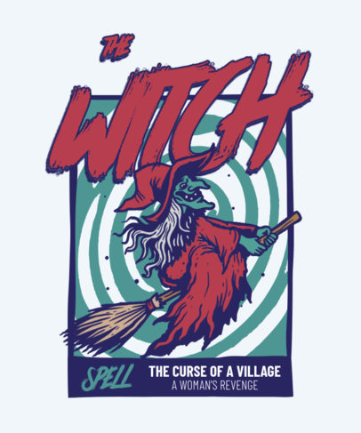 Spooky T-Shirt Design Creator Featuring an Illustration of a Witch Flying on a Broomstick