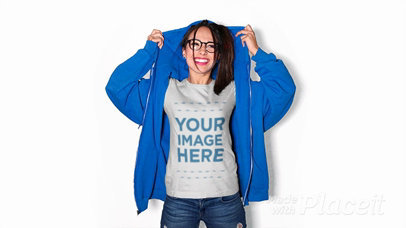 Smiling Woman Wearing a Round Neck Tee in Stop Motion