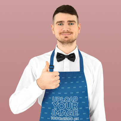 Apron Mockup of a Happy Waiter Man Giving a Thumb Up
