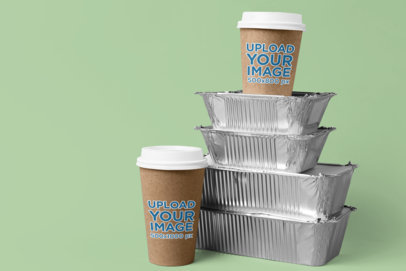 Mockup of Two Paper Cups Placed by Aluminum Trays m29033 r-el2