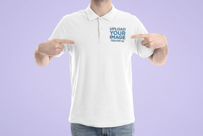 Mockup of a Cropped-Face Man Pointing at His Polo Shirt
