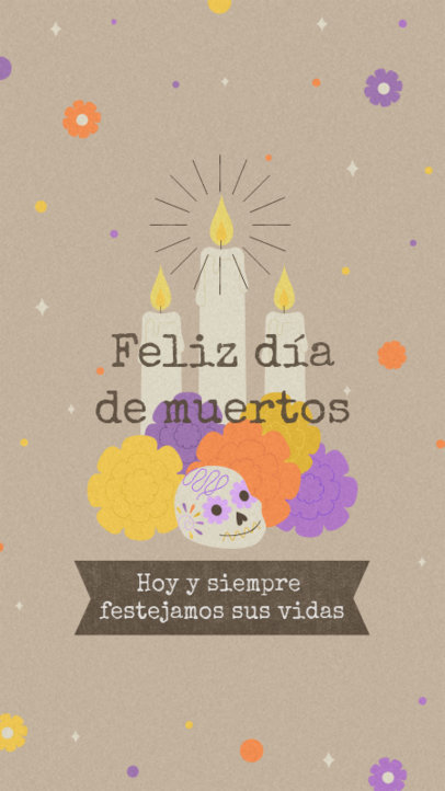 Dia de Muertos Instagram Story Maker With a Sugar Skull and Candle Illustrations