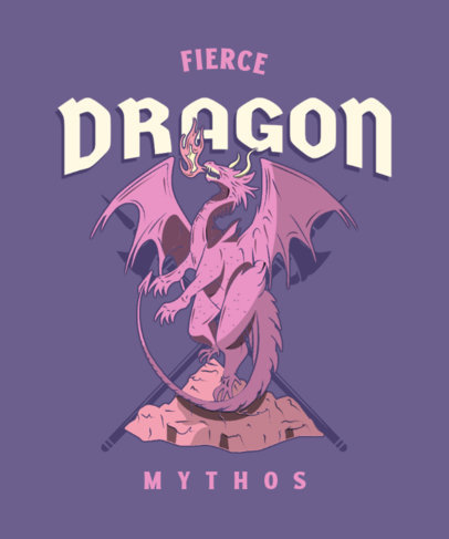 T-Shirt Design Template Featuring a Mythological Fire-Breathing Dragon Design