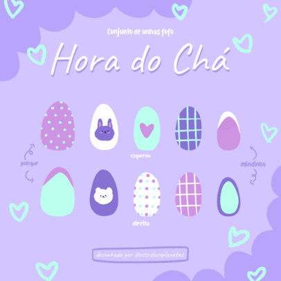 Nail Art Instagram Post Maker Featuring an Illustrated Set of Nails With Bunny Designs