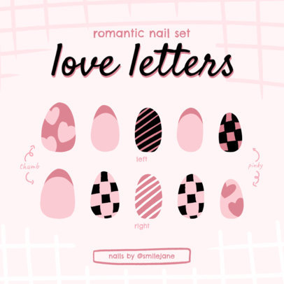 Instagram Post Template Featuring an Illustrated Set of Nails With a Romantic Theme