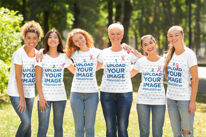 T-Shirt Mockup Featuring Happy Women Supporting Breast Cancer Awareness