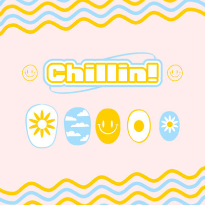 Instagram Post Template Featuring Illustrated Nail Art With a Colorful Background