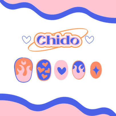 Instagram Post Template With a Trendy Nail Art Illustration Featuring Flames and Hearts