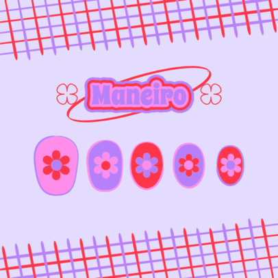 Instagram Post Maker With a Colorful Nail Art Illustration Featuring Flowers