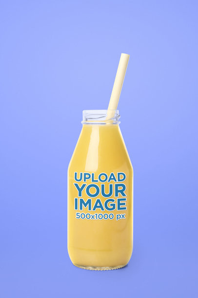 Mockup of a Juice Bottle With a Paper Straw