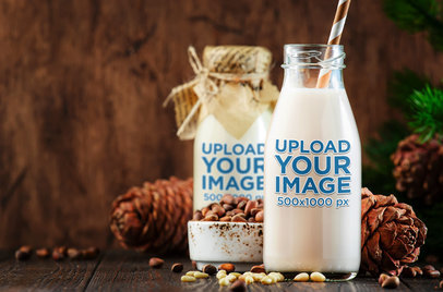 Glass Bottle Mockup Featuring Some Pine Nuts m29282 r-el2