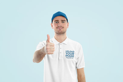 Polo Shirt Mockup of a Smiling Man Giving a Thumb Up