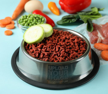 Mockup of a Dog Bowl Full of Kibbles and Vegetables