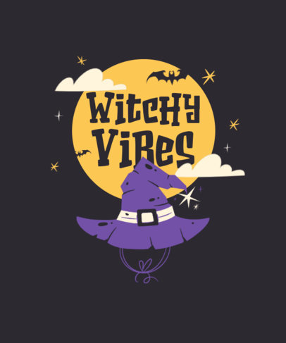 Halloween Inspired T-Shirt Design Creator Featuring a Kawaii Witch Hat Illustration 