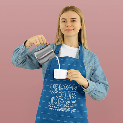 Apron Mockup of a Woman Pouring Milk into a Cup