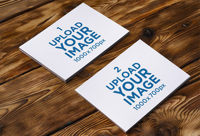 Mockup of Two Horizontal Flyers Placed over a Wooden Surface m13115 r-el2