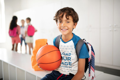 Raglan T-Shirt of a Sweet Boy Holding a Basketball Ball