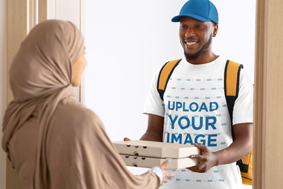 Crewneck Tee Mockup of a Bearded Man Delivering Pizzas m13856 r-el2