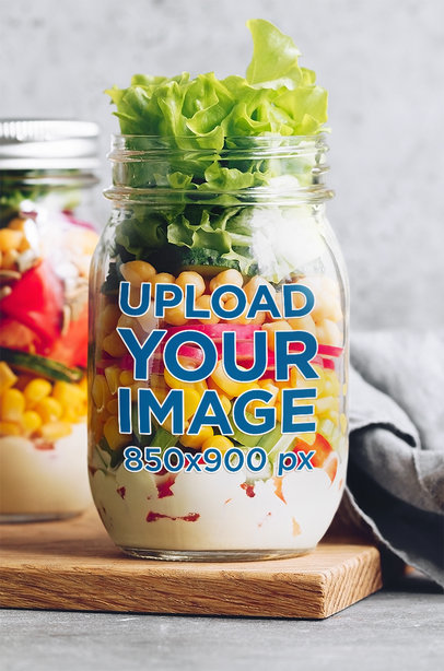 Mockup of a Jar Filled with Vegetables over a Wooden Cutting Board m29263 r-el2