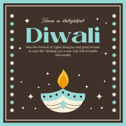 Instagram Post Template for Diwali Featuring an Illustrated Diya Lamp