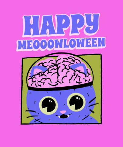 Halloween-Inspired T-Shirt Design Template Featuring a Spooky Cat With a Big Brain