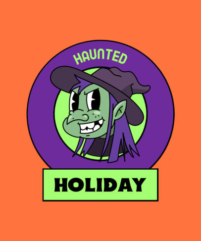 T-Shirt Design Template Featuring a Cartoon Witch Illustration for Halloween 