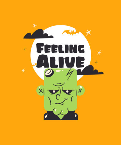 T-Shirt Design Template for Halloween With a Kawaii Frankenstein Illustration