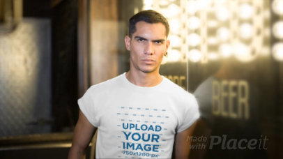 Handsome Young Guy Wearing a Round Neck Tshirt Video at Night