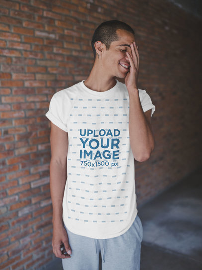 Smiling Dude Wearing a T-Shirt Template After the Yoga Class