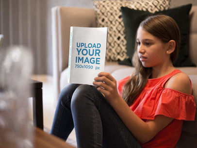 Mockup of a Little Girl Reading a Book
