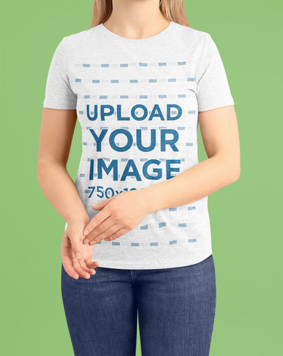 Heathered T-Shirt Mockup Featuring a Blonde Cropped-Face Woman m21840 r-el2