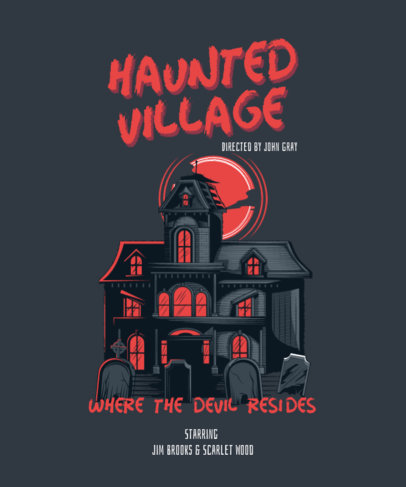 Horror T-Shirt Design Maker Featuring a Spooky Haunted Mansion Simulating a Movie Poster 5337