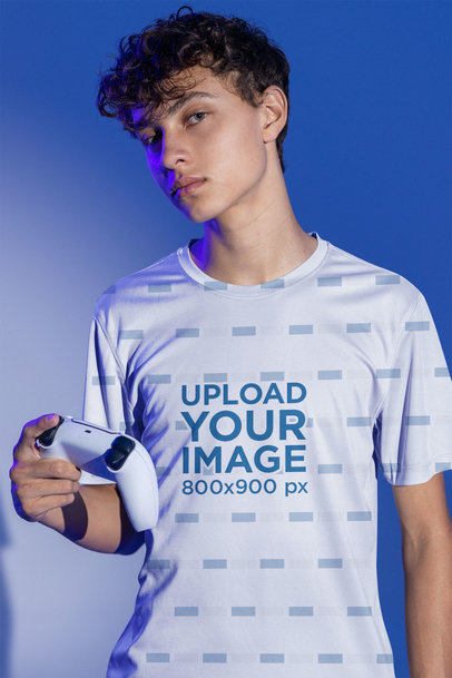 Sublimated Jersey Mockup Featuring a Gamer at a Studio