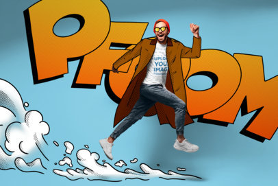 T-Shirt Mockup of a Man with Glasses Featuring a Comic Vignette Illustration m27054 r-el2