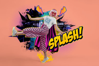 T-Shirt Mockup of a Woman with a Pink Wig and Illustrated Comic Vignettes m27410 r-el2