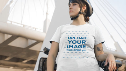 Lovely Young Woman on Her Bike Wearing a Plus Size T-Shirt Video a12640