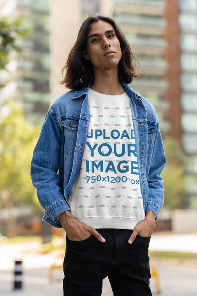 Sweatshirt Mockup of a Serious Man Posing in the Street m29421