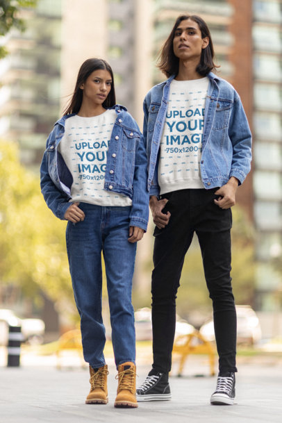 Sweatshirt Mockup of a Man and a Woman Posing in Matching Outfits m29420