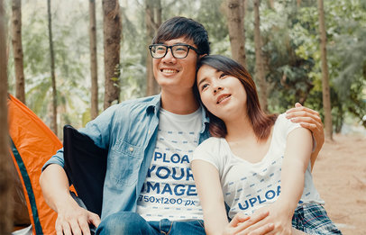 T-Shirt Mockup of a Happy Couple Camping Outdoors m17013 r-el2