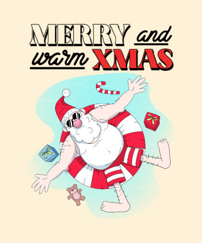 T-Shirt Design Template Featuring an Illustrated Santa in a Life Ring 4890a